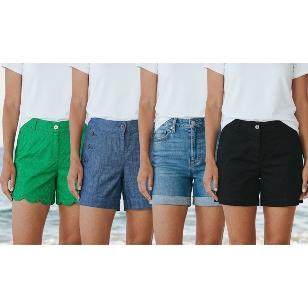 Lot Shorts Crown & Ivy The Limited Jean Shorts Size 4‎ 4P Pink Green White EUC